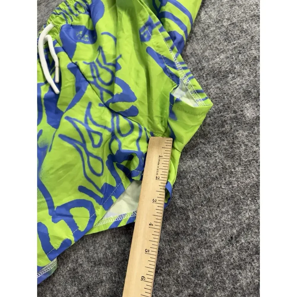 Bohooman Swim Shorts Mens Medium Trunks Lime Green Graffiti Mesh Lined N46
